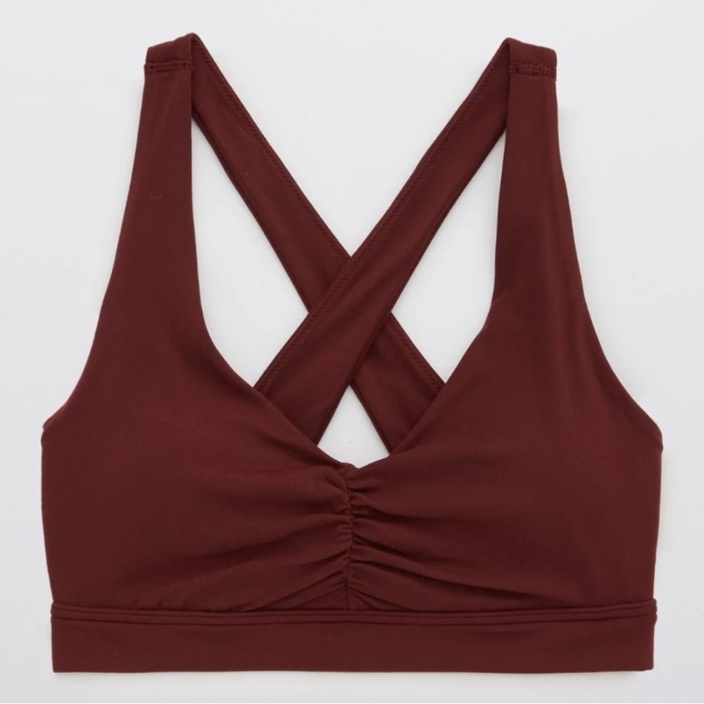 Aerie Offline Real Me Ruched Sports Bra Royal Berry Brown XS New with Tag